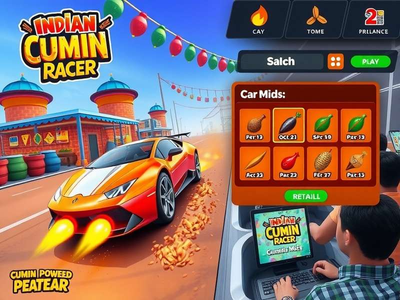 Indian Cumin Racer promotional event with players trying the game on large screens